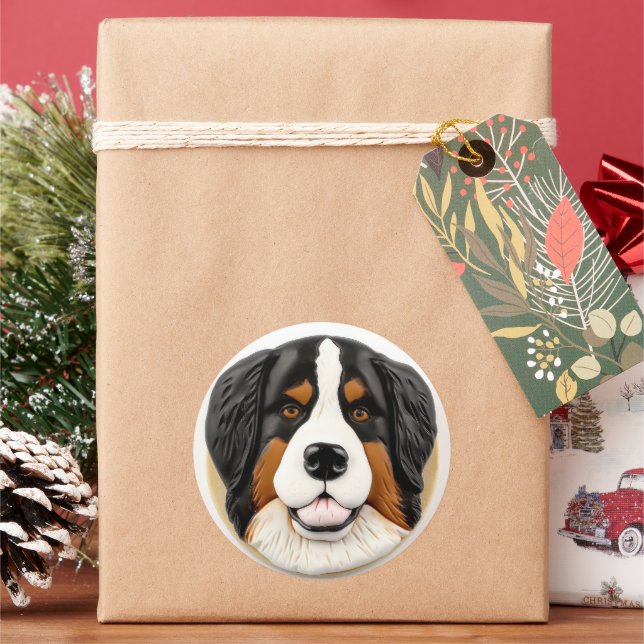 Sticker Rond Bernois Mountain Dog 3D inspiré (vacances)