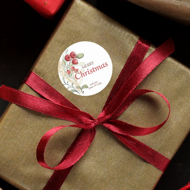 Sticker Rond Berries rouges Vert Élégant Noël (Créateur téléchargé)