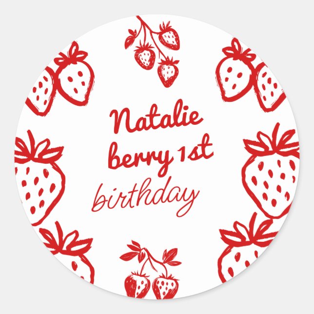 Sticker Rond Berry 1st Hand Drawberry Girl Fun Anniversaire (Devant)