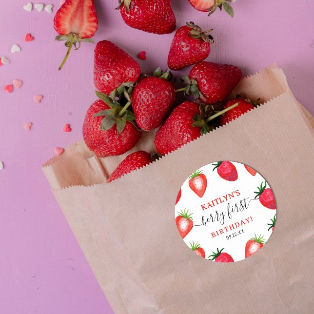 Sticker Rond Berry aux fraises sucrées Premier 1er anniversaire (Créateur téléchargé)