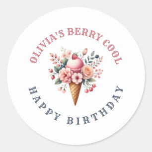 Sticker Rond Berry Cool Bonne fête de crème glacée anniversaire