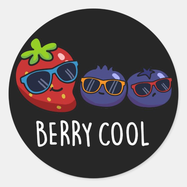 Sticker Rond Berry Cool Funny Strawberry Blueberry Pun Dark BG (Devant)