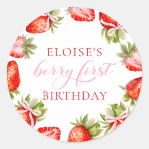 Sticker Rond Berry de fraise Coquette Premier anniversaire
