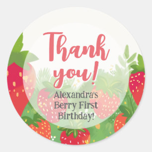 Sticker Rond Berry First Birthday Girls Merci fraise