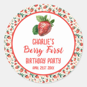 Sticker Rond Berry First Strawberry Girl 1er anniversaire fête