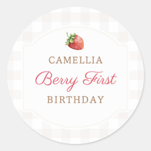 Sticker Rond Berry First Strawberry Jam 1ère fête d'anniversair