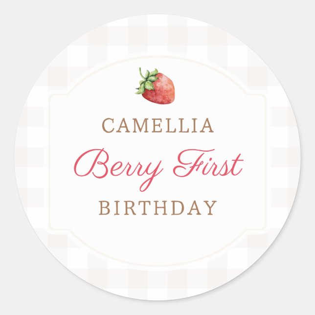 Sticker Rond Berry First Strawberry Jam 1ère fête d'anniversair (Devant)