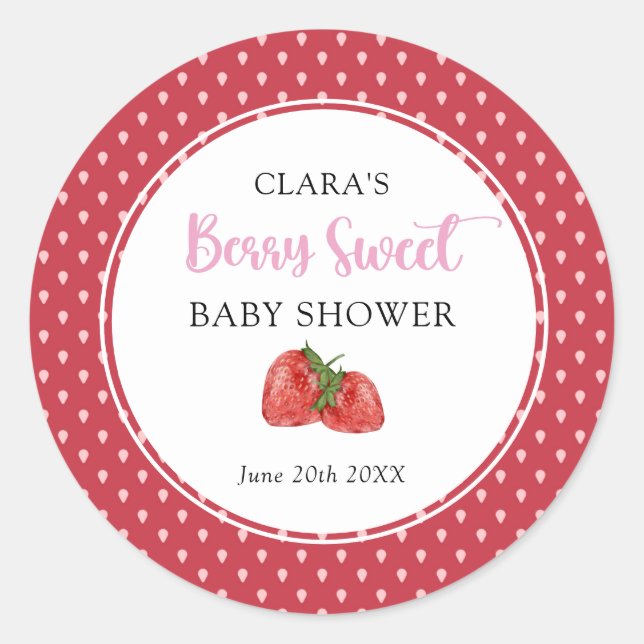 Sticker Rond Berry fraise Baby shower sucré Classic Round S (Devant)