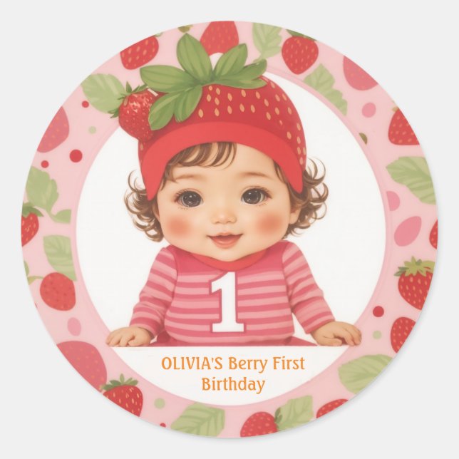 Sticker Rond Berry fraise Premier Anniversaire Classic Round St (Devant)