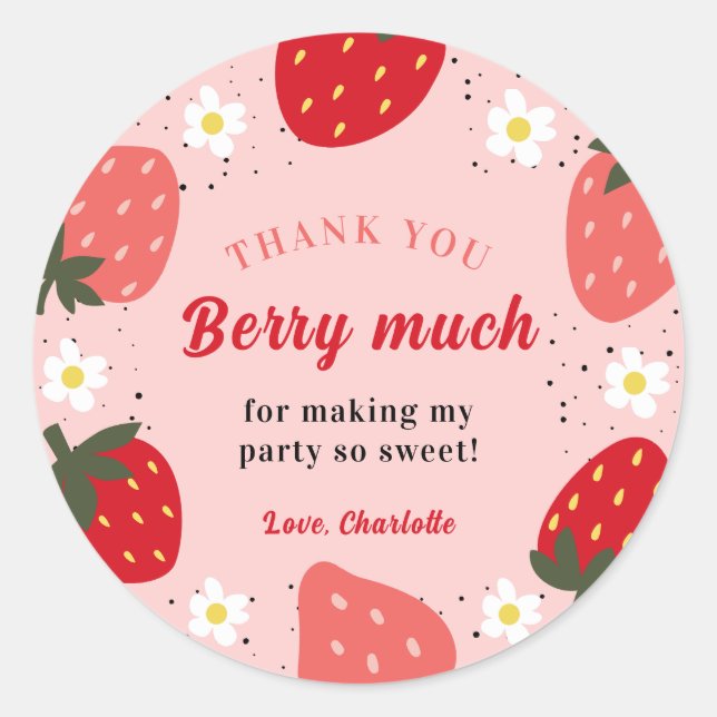 Sticker Rond Berry Merci fraise beaucoup (Devant)
