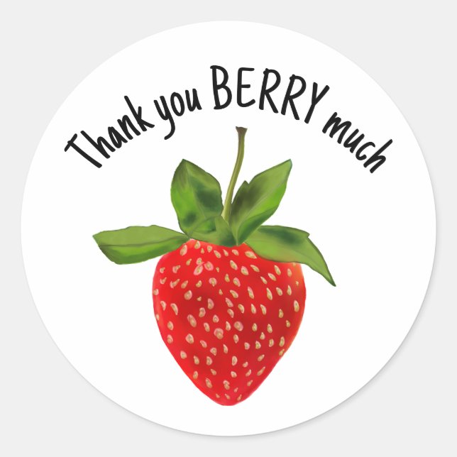 Sticker Rond Berry Merci fraise rouge beaucoup (Devant)