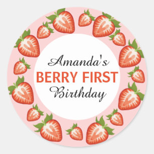 Sticker Rond Berry premier anniversaire Berry Girl rose fraise
