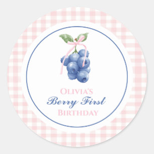 Sticker Rond Berry Premier anniversaire de bleuets Pink Bow En 