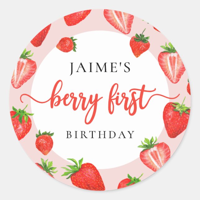 Sticker Rond Berry premier anniversaire Fille fraise 1er annive (Devant)