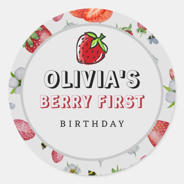 Sticker Rond Berry Premier anniversaire Fraise fête d'anniversa (Devant)