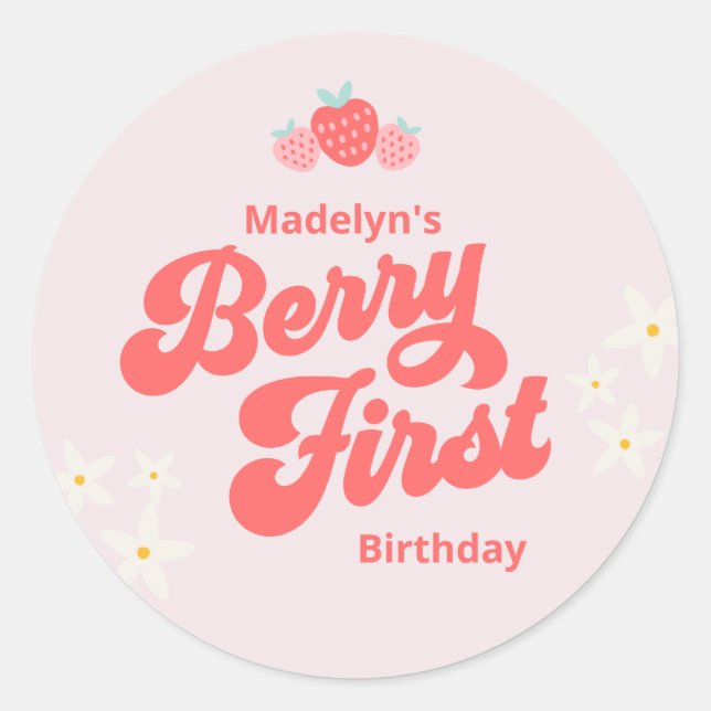 Sticker Rond Berry Premier Anniversaire Fraise rose classique r (Devant)