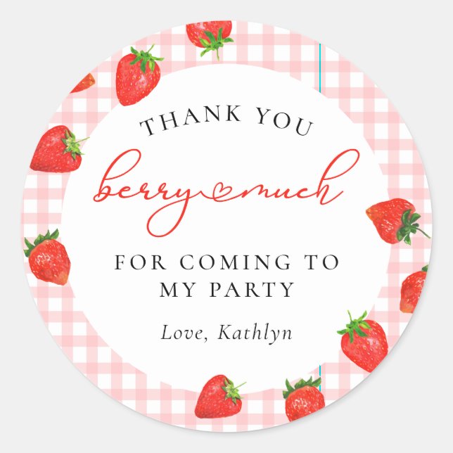 Sticker Rond Berry rose fraise Plaid En vichy Anniversaire (Devant)