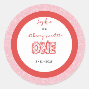 Sticker Rond Berry Rouge rose Sweet One Girl 1er anniversaire