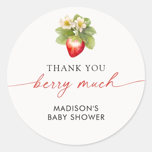 Sticker Rond Berry Sweet Baby shower fraise (Devant)
