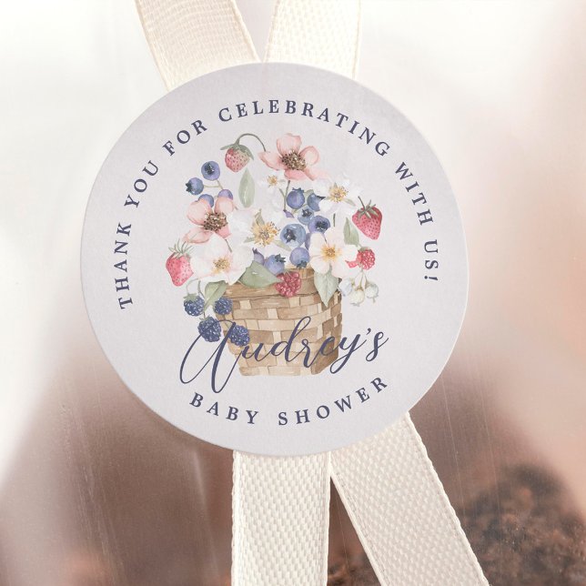 Sticker Rond Berry Sweet Baby shower Fruits Merci (Berry Sweet Baby Shower Wild Berries Thank You Classic Round Sticker)