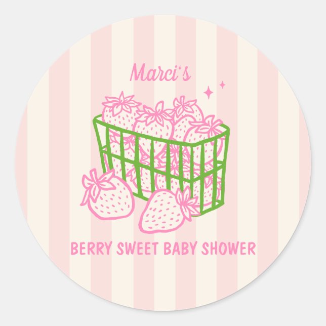 Sticker Rond Berry Sweet Doodle Pink Green Girl Baby Shower (Devant)