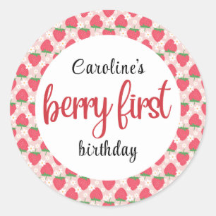 Sticker Rond Berry Sweet Strawberry 1er fête d'anniversaire