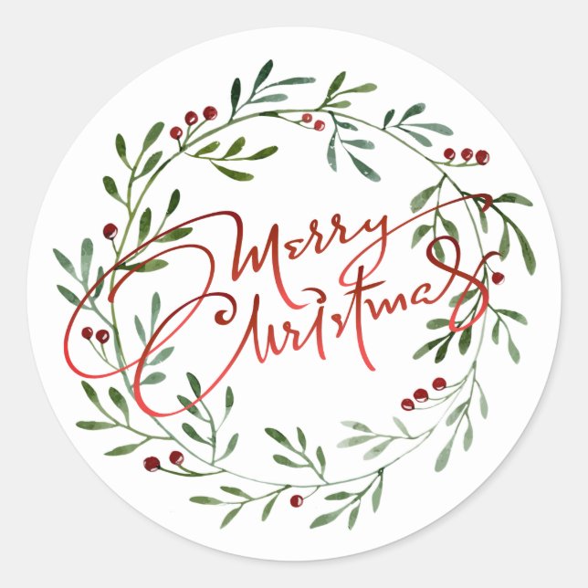 Sticker Rond Berry Wreath Gradient Red Script Joyeux Noël (Devant)