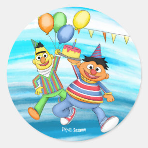 Sticker Rond Bert et Ernie Balloons d'anniversaire