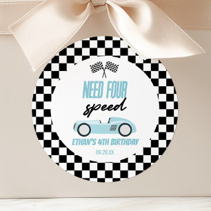 Sticker Rond Besoin de quatre Speed Blue Race Car 4e fête d'ann