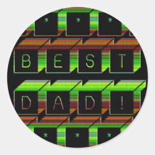 Sticker Rond Best Dad Block Text Green and Brown