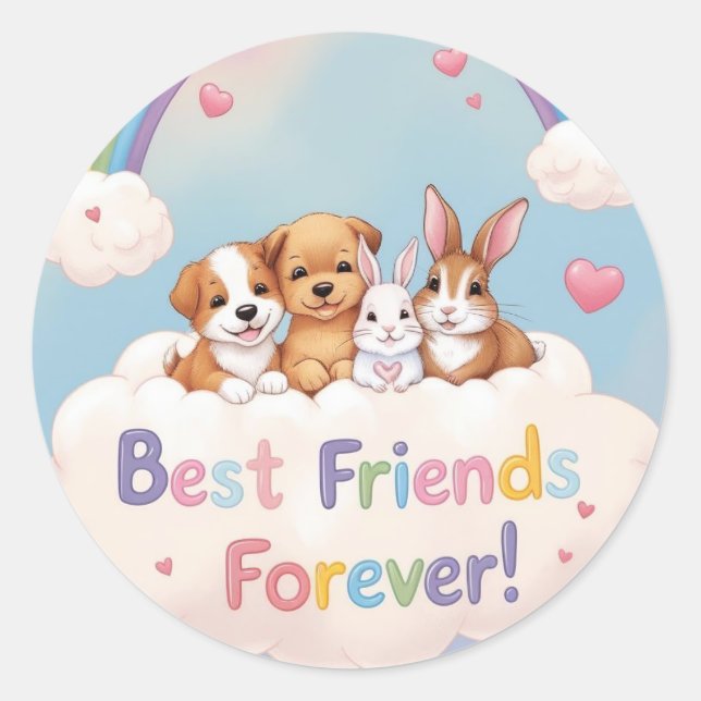 Sticker Rond Best Friends Forever with Cute Cats (Devant)