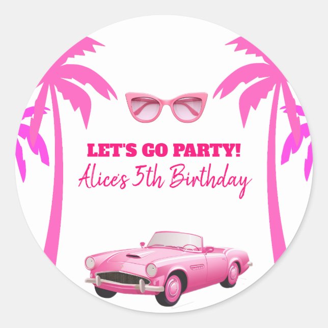 Sticker Rond Besties Malibu Pink Doll Plage Anniversaire (Devant)