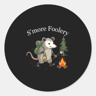 Sticker Rond Bêtises de s'more opossum guimauve drôle feu de ca