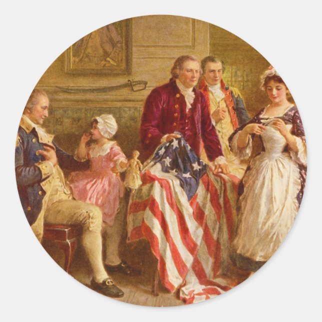 Sticker Rond Betsy Ross 1777 par Jean Leon Gerome Ferris (Devant)