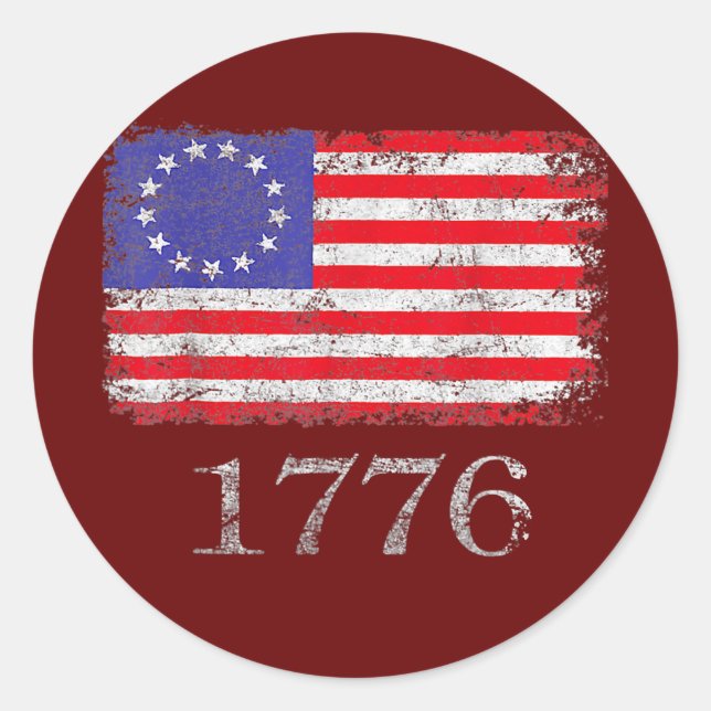 Sticker Rond Betsy Ross 4 juillet Drapeau américain 1776 Retro (Devant)