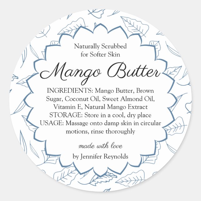 Sticker Rond Beurre corporel artisanal Mango bio (Devant)