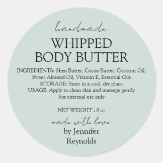 Sticker Rond Beurre Corporel Fait Main Vert Pastel Bio Classiqu