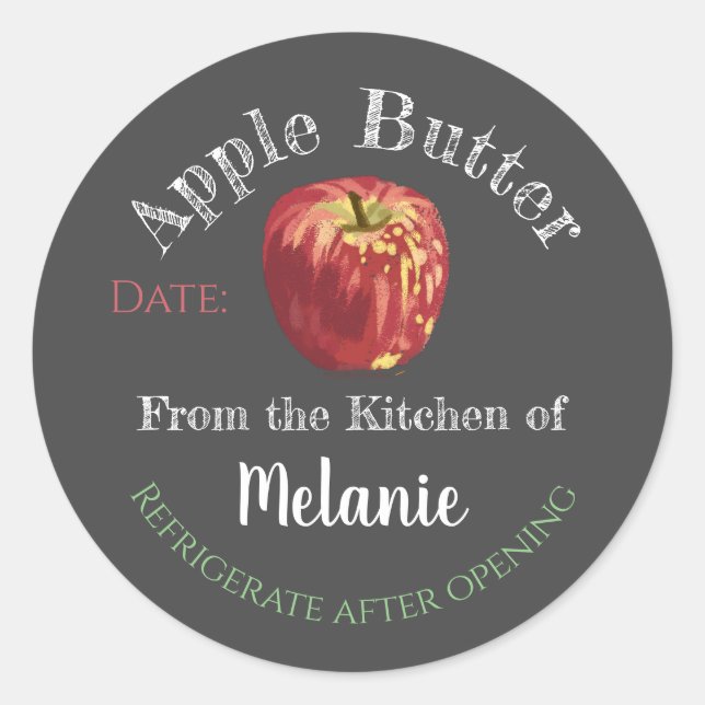 Sticker Rond Beurre d'Apple fait maison Chalk Art Canning Jam J (Devant)