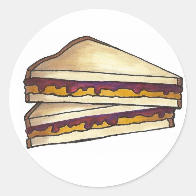 Sticker Rond Beurre d'arachide et sandwich à la gelée de raisin (Devant)