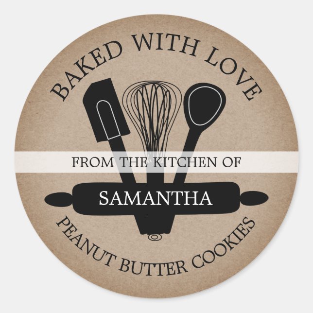 Sticker Rond Beurre d'arachide rustique Kraft Cookies faits mai (Devant)