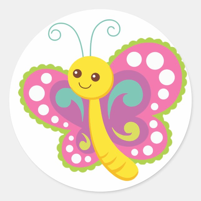 Sticker Rond Beurre de dessin mignon, rose, jaune, vert (Devant)