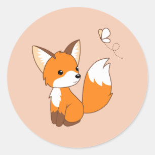 Sticker Rond Beurre de surveillance de Little Fox sur Peach