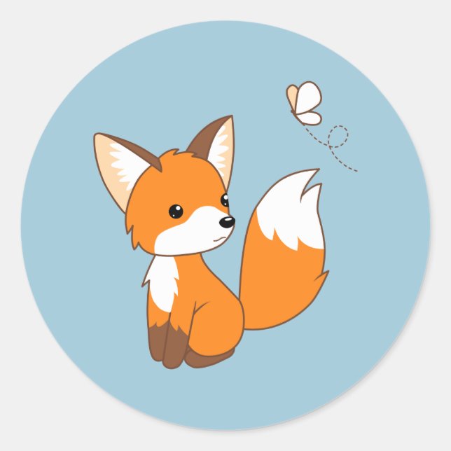 Sticker Rond Beurre de surveillance Little Fox sur bleu (Devant)