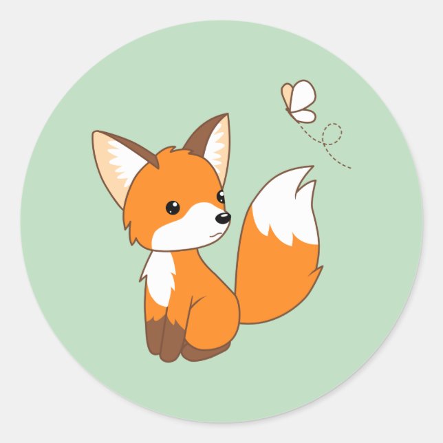 Sticker Rond Beurre d'observation de Little Fox sur vert (Devant)