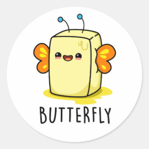 Sticker Rond Beurre Drôle Papillon Avec Jeu D'Ailes