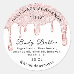 Sticker Rond Beurre du corps Rose de produit Drips Blanc