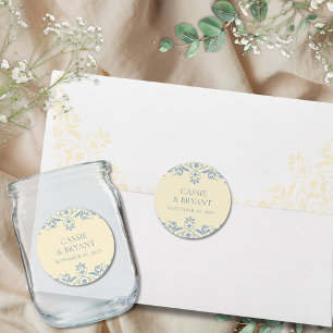 Sticker Rond Beurre élégant Jaune et Bleu Chic Mariage