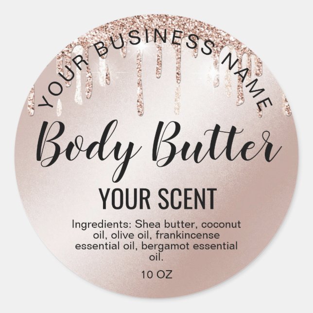 Sticker Rond beurre rose or gouttes feuille ajouter votre logo (Devant)
