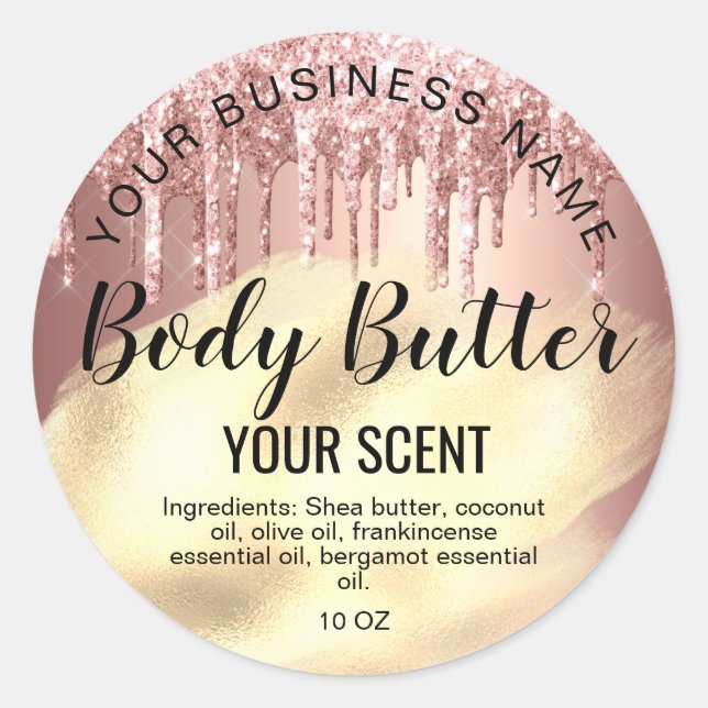 Sticker Rond beurre rose or gouttes feuille ajouter votre logo (Devant)