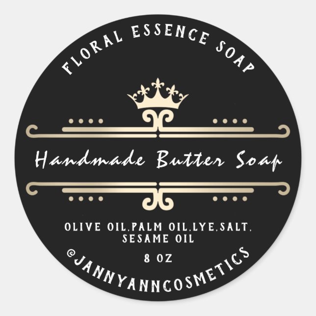 Sticker Rond Beurre Soap Cosmétique Black Gold Royal Crown (Devant)